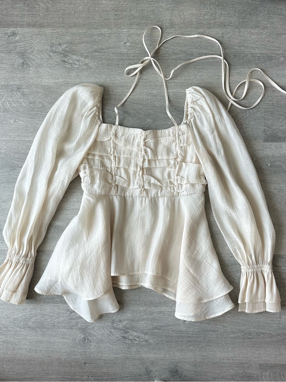 CSS Fit Fairycore Cream Ruffle Neck Tie Blouse